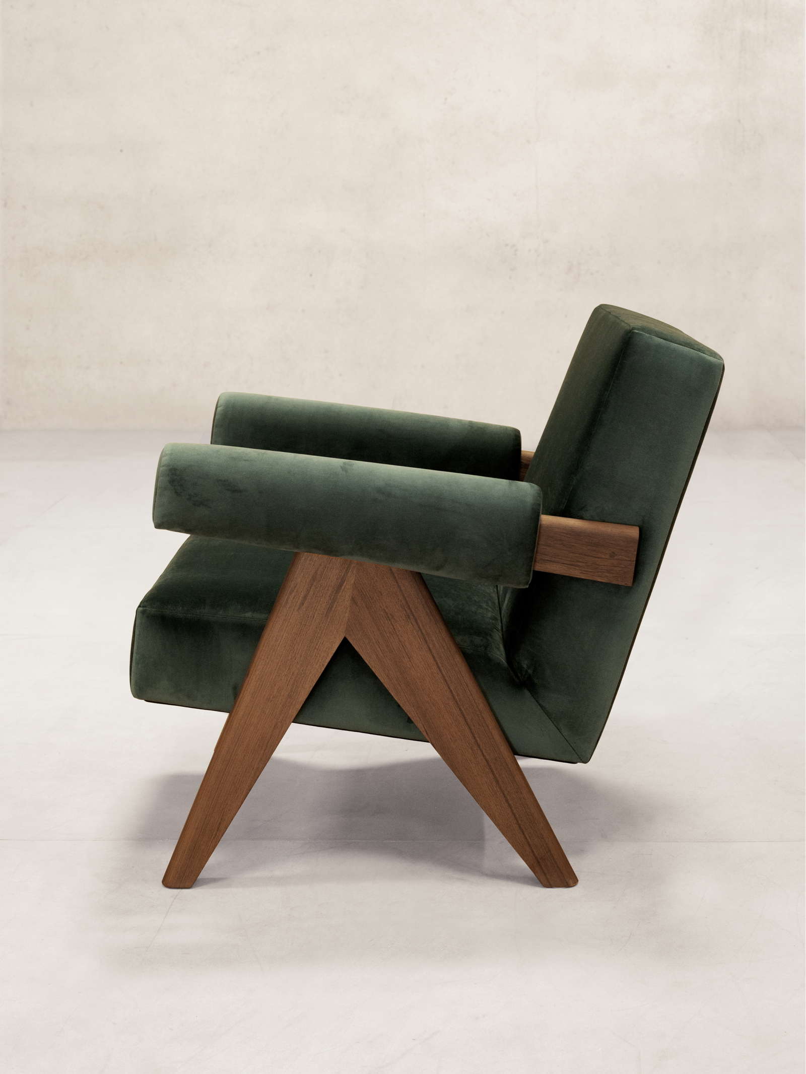 Upholstered Easy Armchair, Natural Teak / Dark Stained Teak