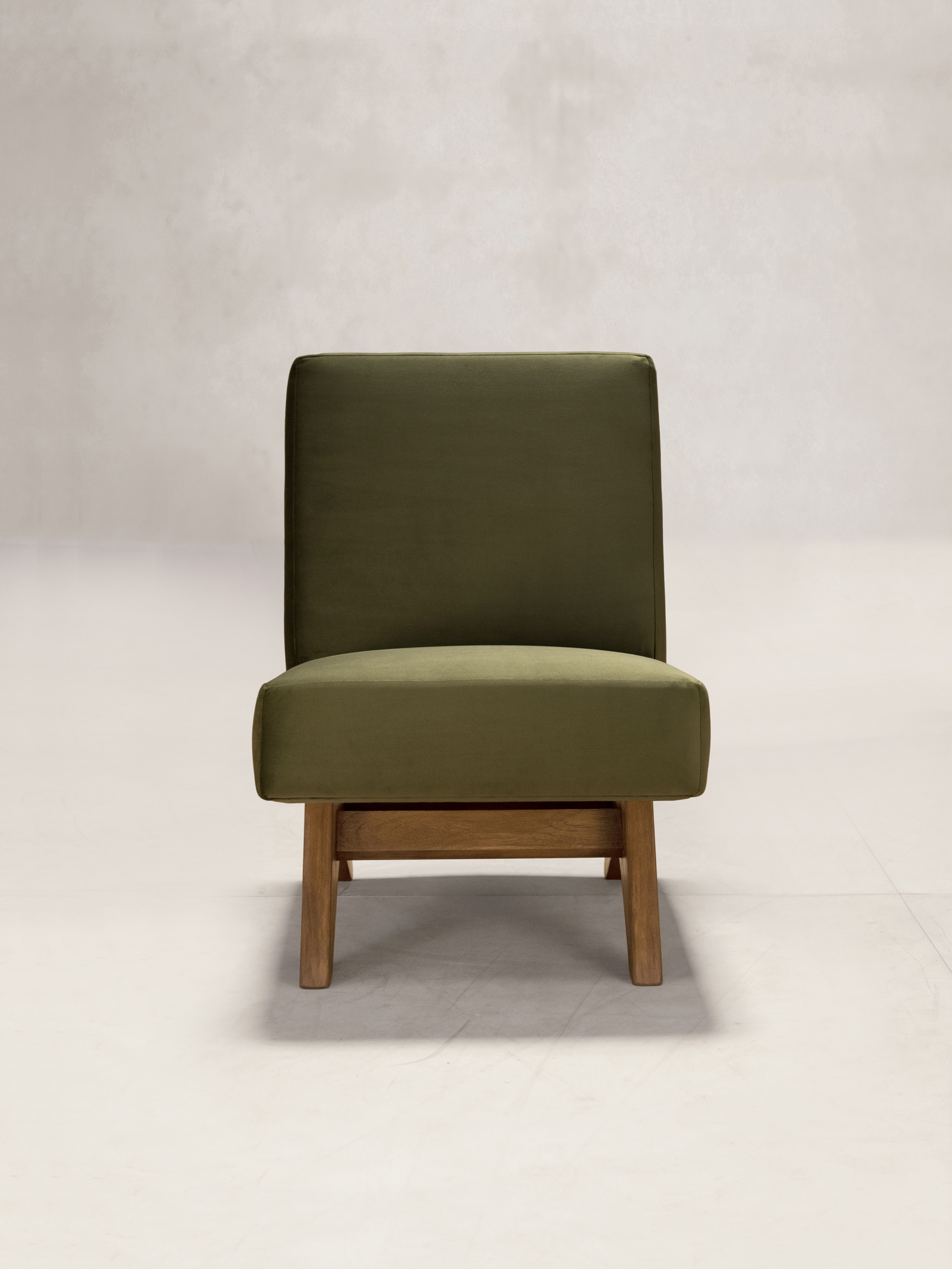 Upholstered Armless Chair, Natural Teak / Dark Stained Teak