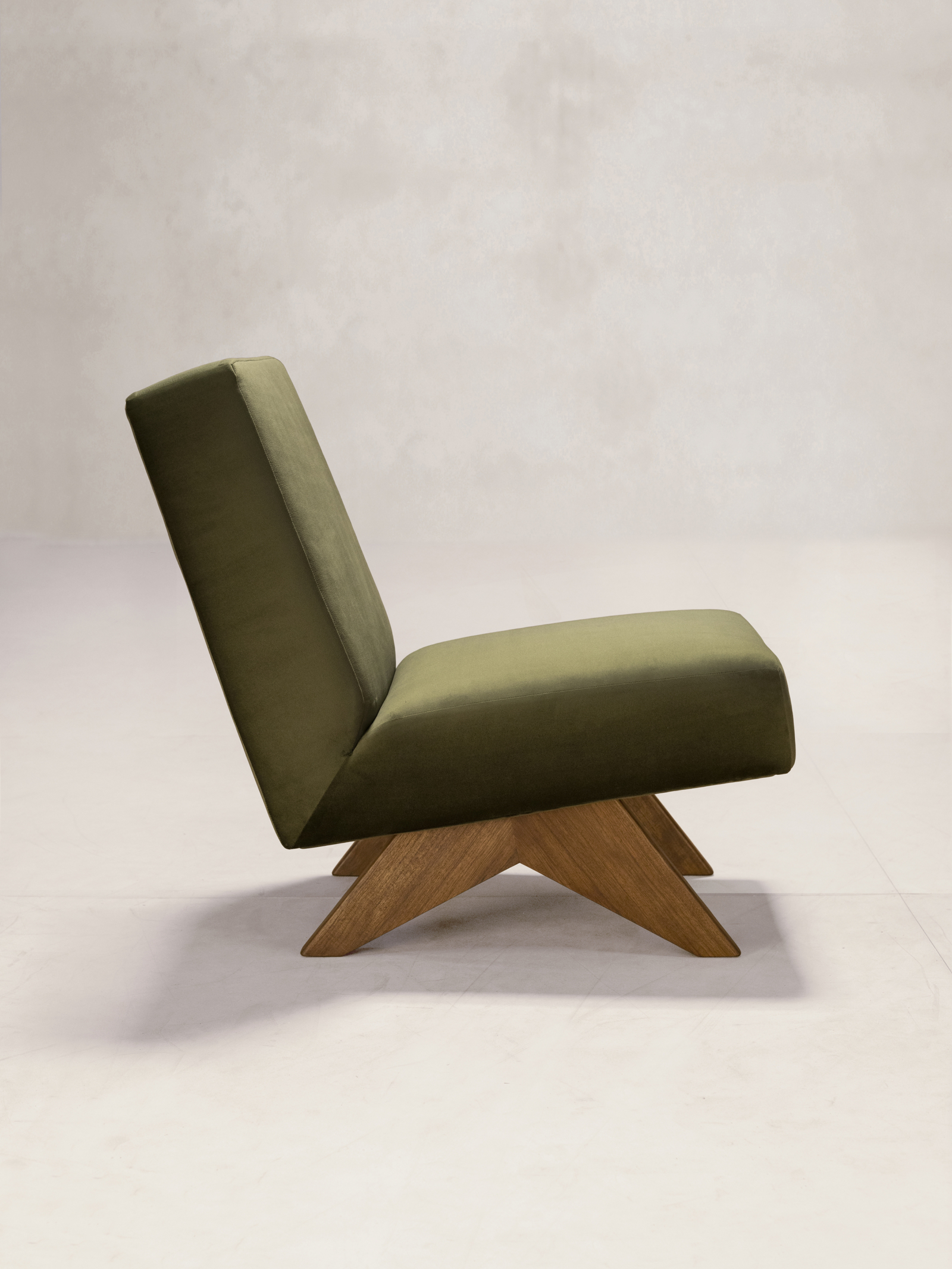 Upholstered Armless Chair, Natural Teak / Dark Stained Teak