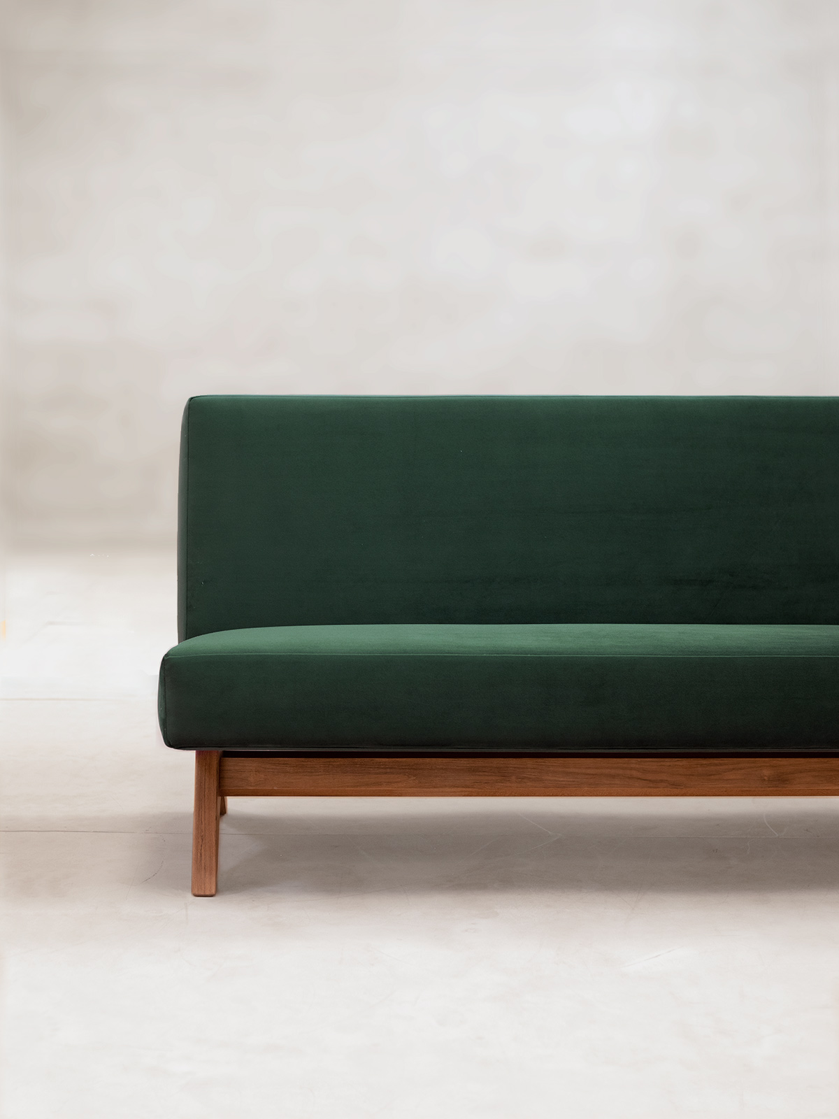 Upholstered Armless Sofa, Natural Teak / Dark Stained Teak