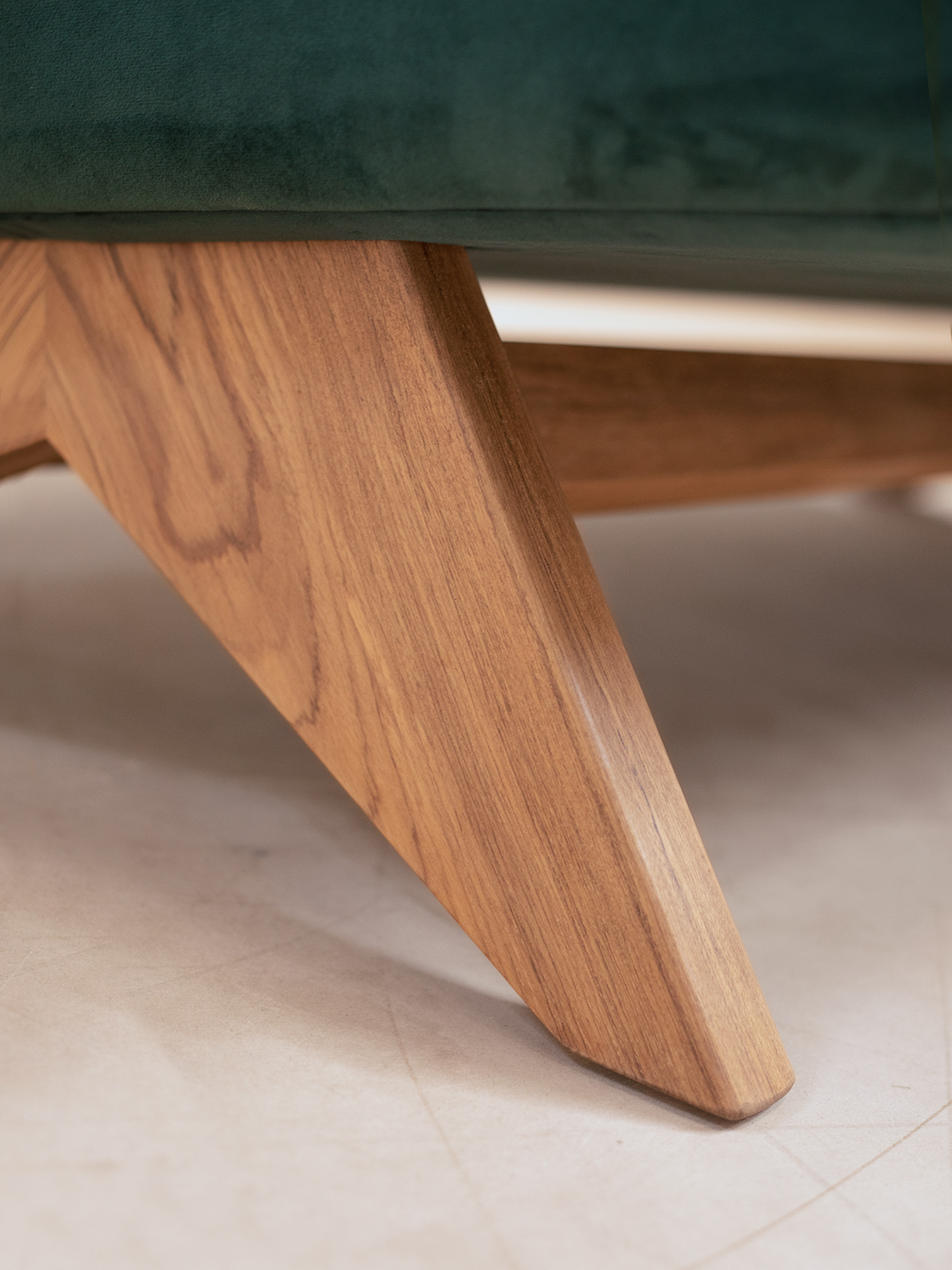 Upholstered Armless Sofa, Natural Teak / Dark Stained Teak