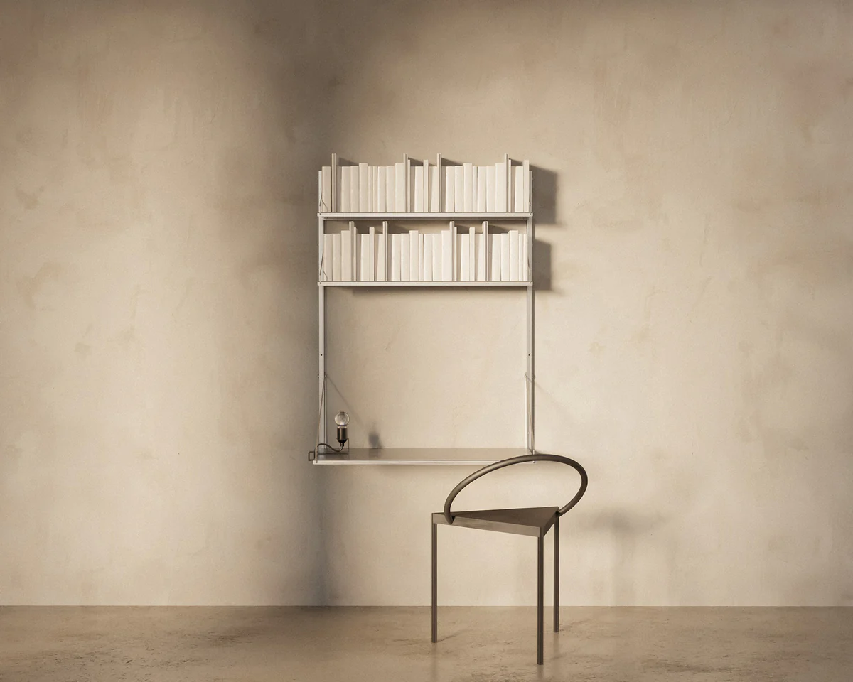 Shelf Library, Desk Section, Stainless Steel, H1084 x W80CM