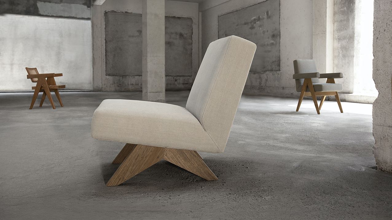 Upholstered Armless Chair, Natural Teak / Dark Stained Teak