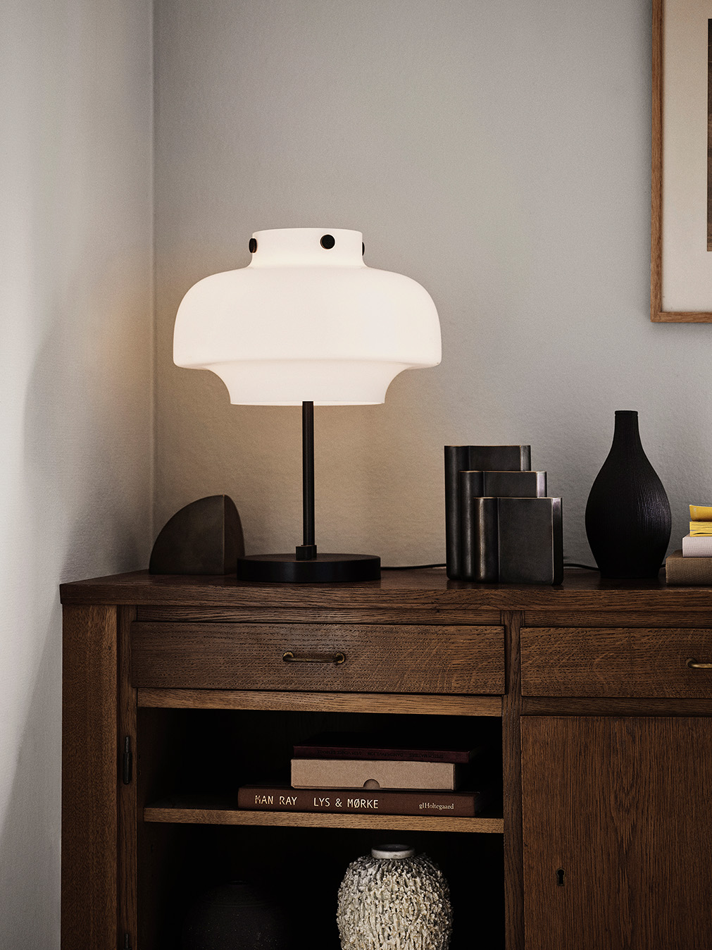 Copenhagen Table Lamp SC13, Satinized Opal Glass / Bronzed Brass