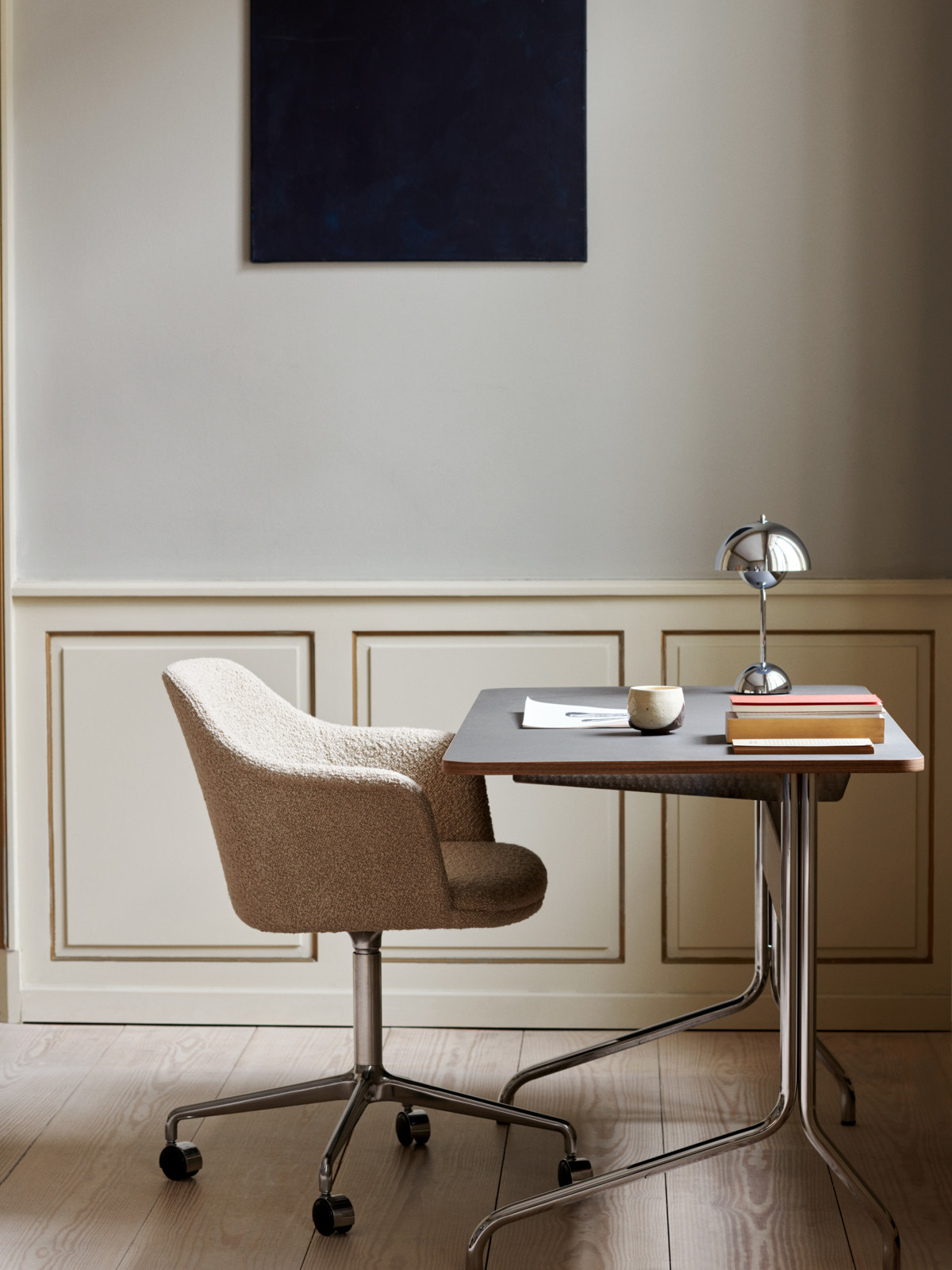 Rely Armchair HW51, Fully Upholstered with Seat Cushion, Swivel Base with Castors, Karakorum 003