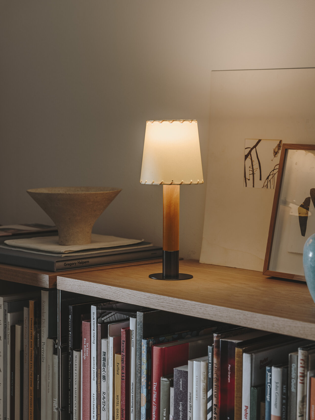 Basica Minima, Stitched Beige Parchment Lampshade/Bronze Base