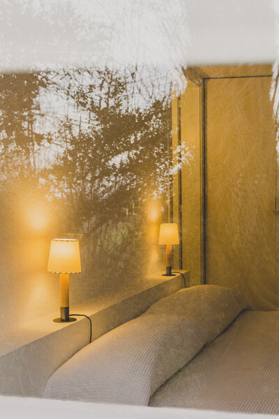 Basica Minima, Stitched Beige Parchment Lampshade/Bronze Base