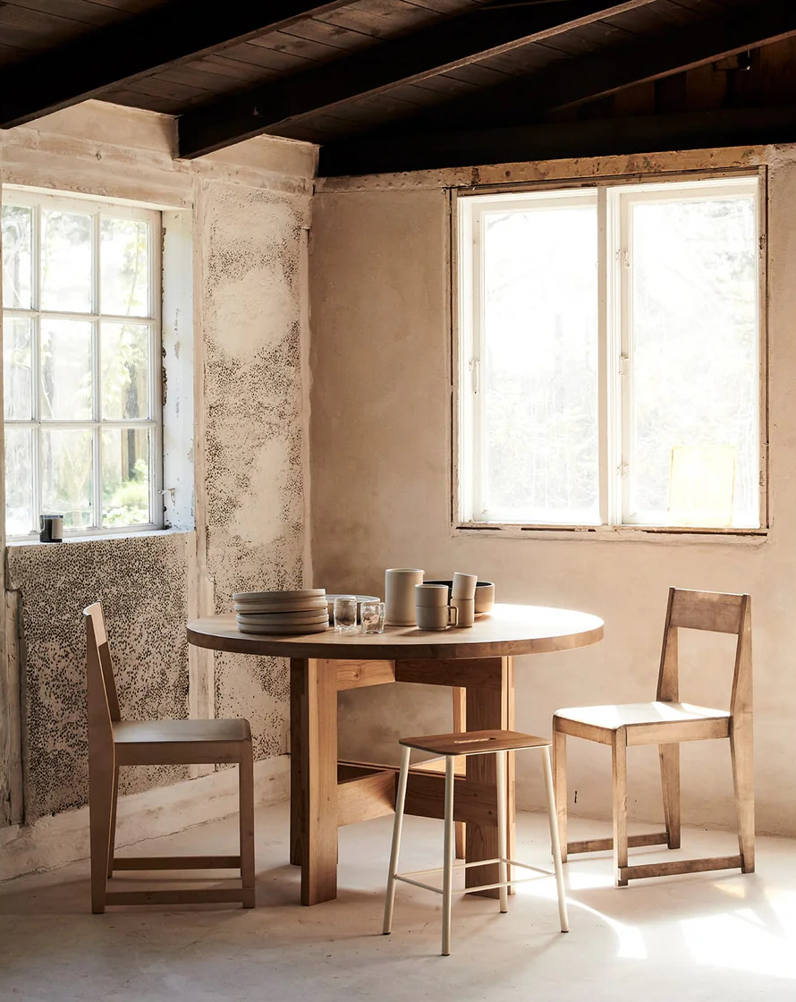 Farmhouse Trestle Table, Dia 120, Natural Oak