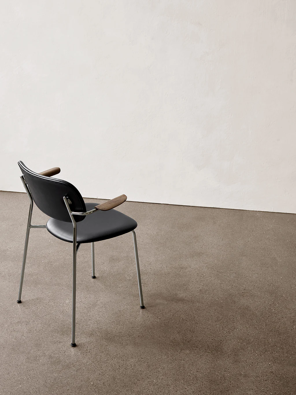 Co Dining Chair, Chrome Steel Base, Black Oak Seat, Back and Arms