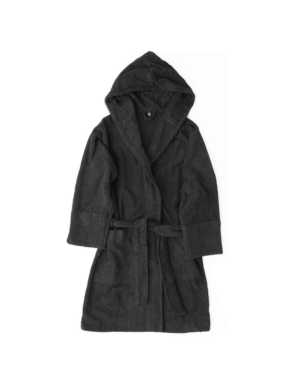 Hooded Bathrobe – Solid, Size S, Ash Black
