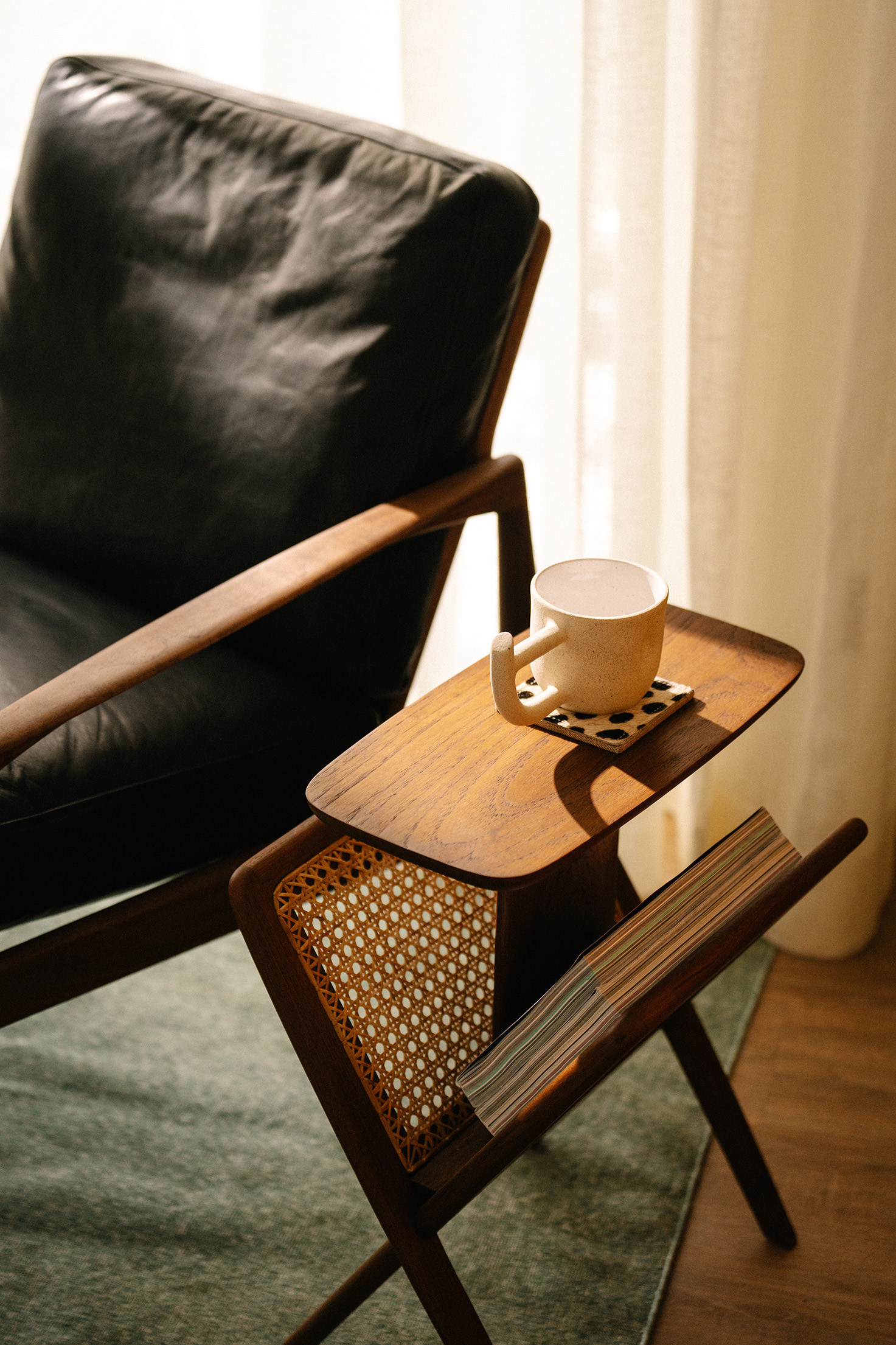 Muṅgāru Side Table, Natural Teak / Dark Stained Teak