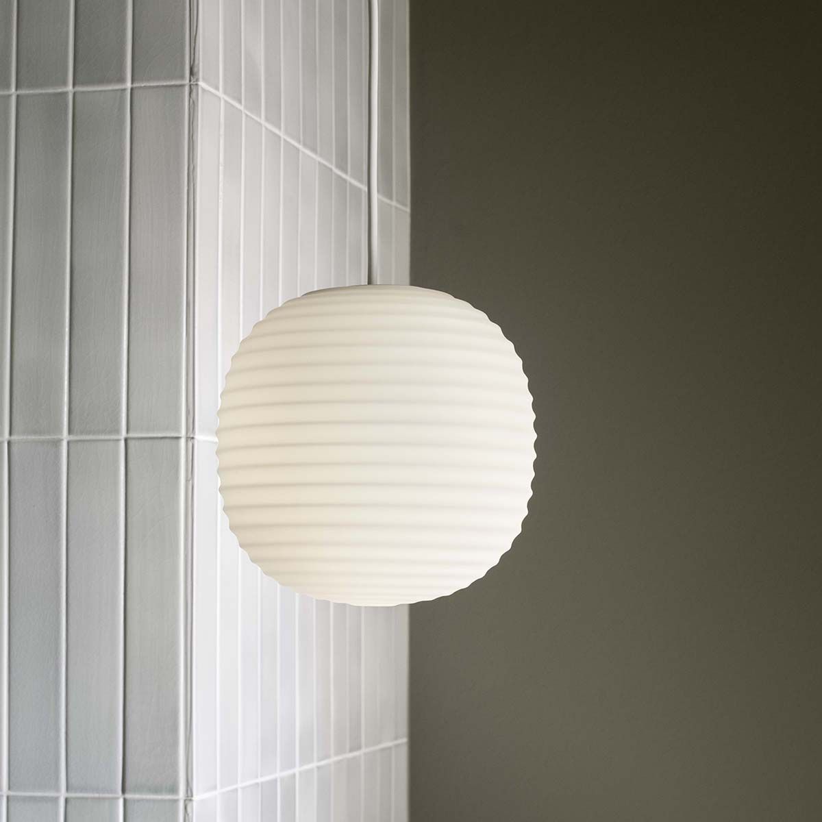 Lantern Pendant, Small, Dia 20cm, Frosted White Opal Glass