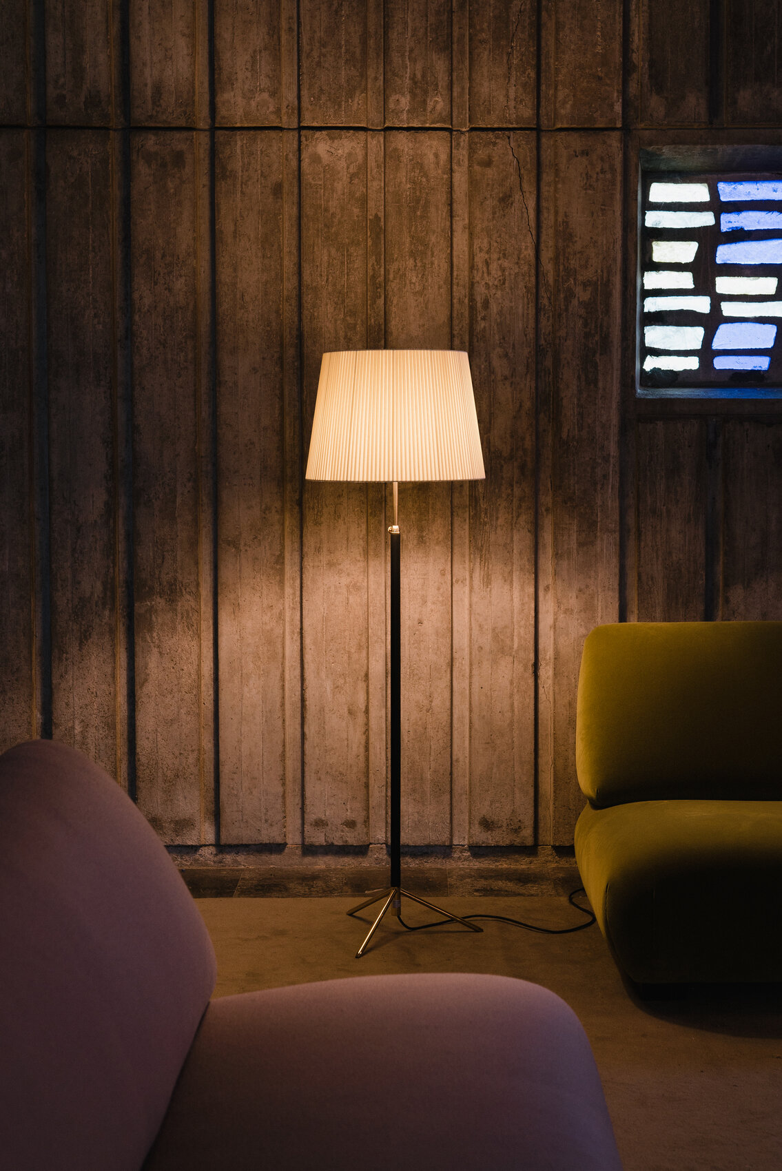 Pie De Salon G1 Floor Lamp, Polished Brass Structure, Natural Ribbon Lampshade