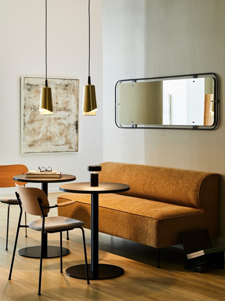 Co Dining Chair, Black Steel Base, Upholstered Seat Dakar 0842, Dark Stained Oak Back and Arms