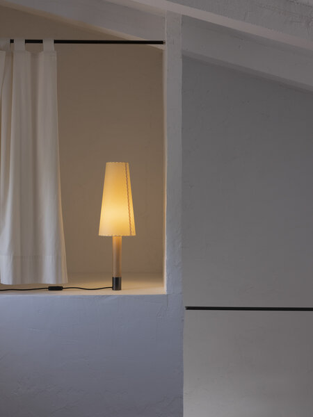 Basica M2 Table Lamp, Stitched Beige Parchment Lampshade/Bronze Base