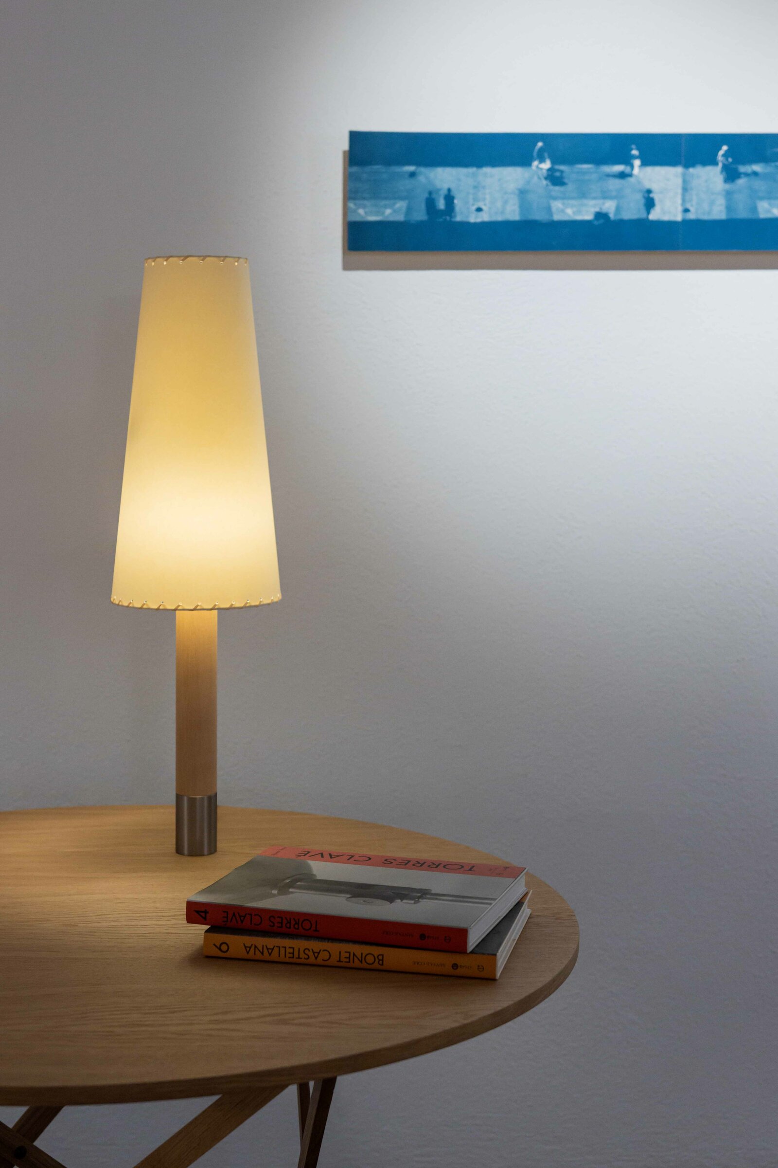 Basica M2 Table Lamp, Stitched Beige Parchment Lampshade/Bronze Base