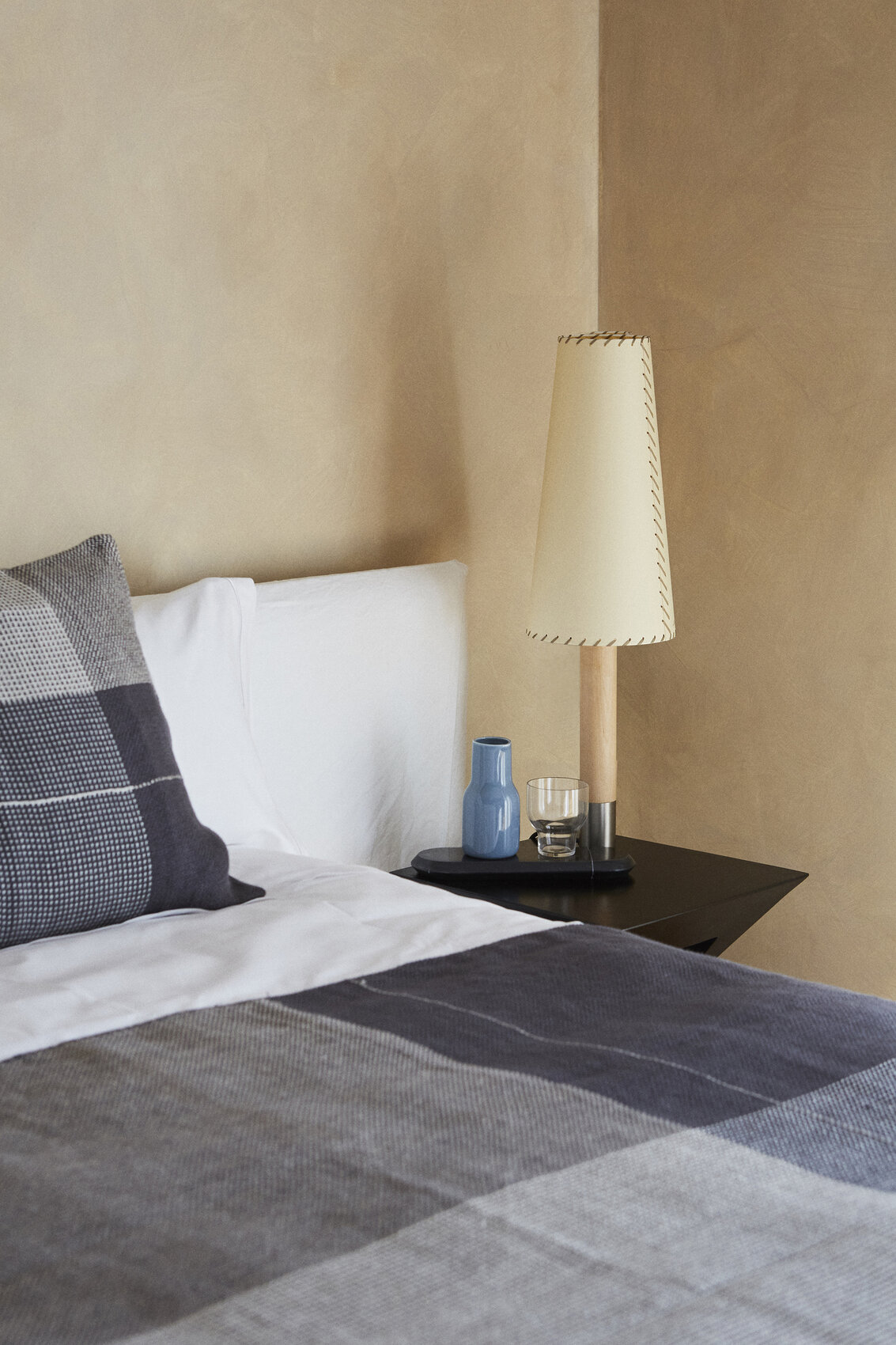 Basica M2 Table Lamp, Stitched Beige Parchment Lampshade/Bronze Base