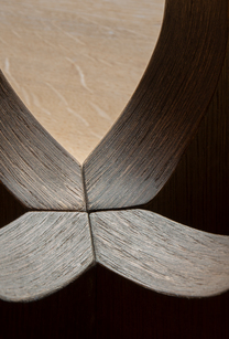 Androgyne Dining Table, Dia 120, Dark Stained Oak Base, Kunis Breccia Stone Top