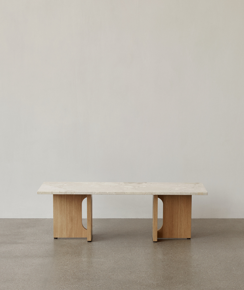Androgyne Lounge Table, Oak Base, Kunis Breccia Sand Table Top