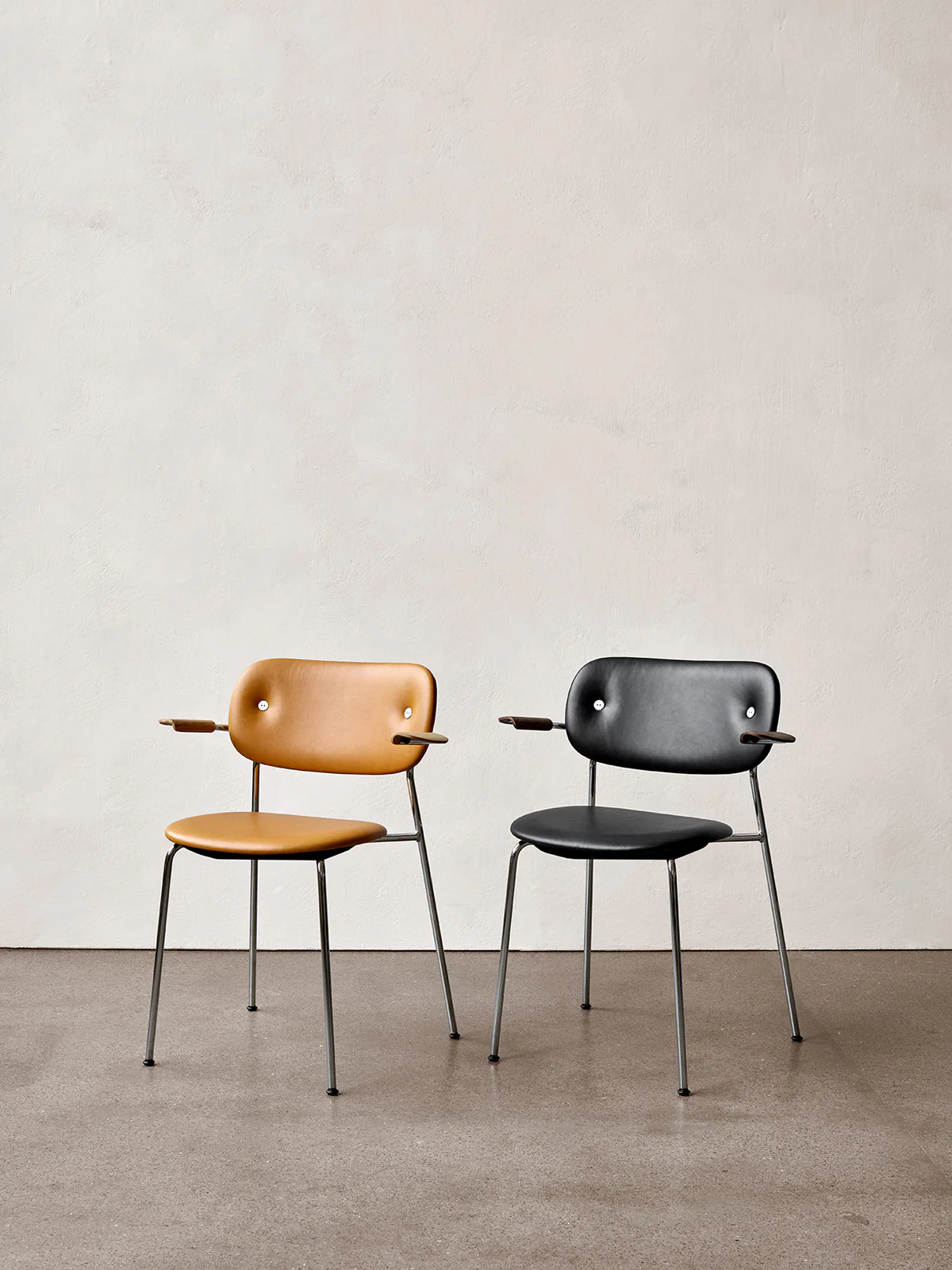 Co Dining Chair with Armrest, Upholstered Seat, Chrome / Black Oak / Dakar 0842