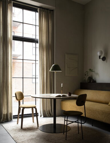 Harbour Column Dining Table, Dia 105, Black Aluminium & Steel / Kunis Breccia Stone