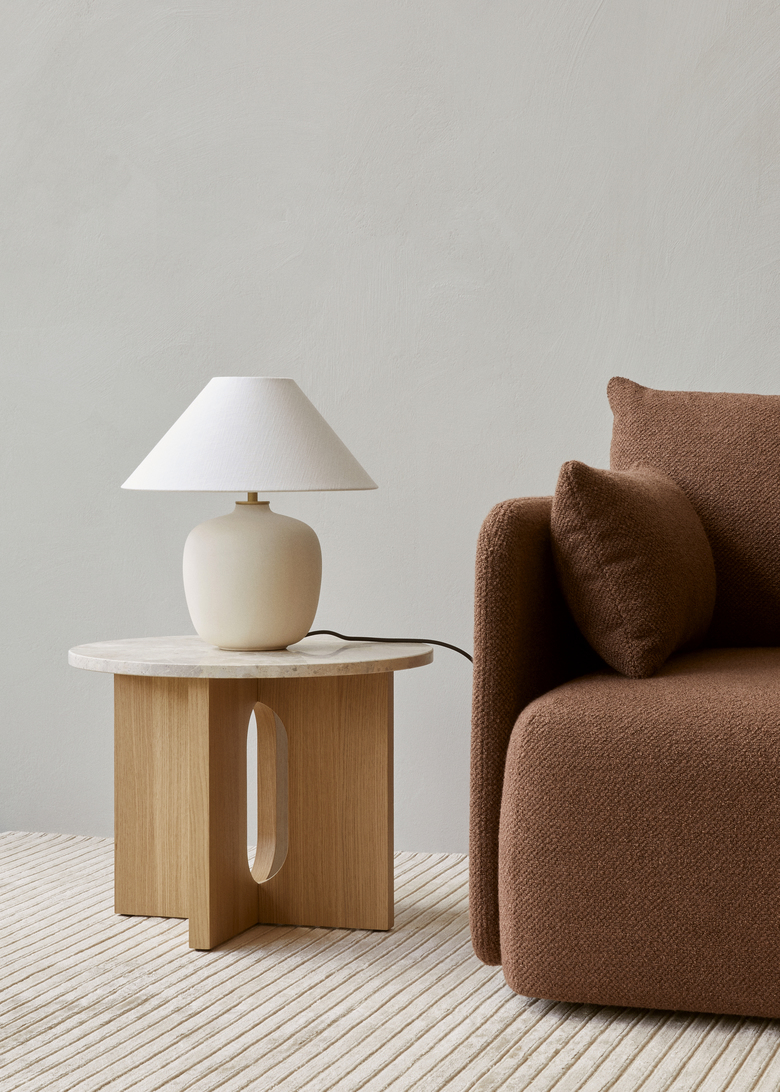 Androgyne Side Table, Dia 50, Oak Base, Kunis Breccia Tabletop