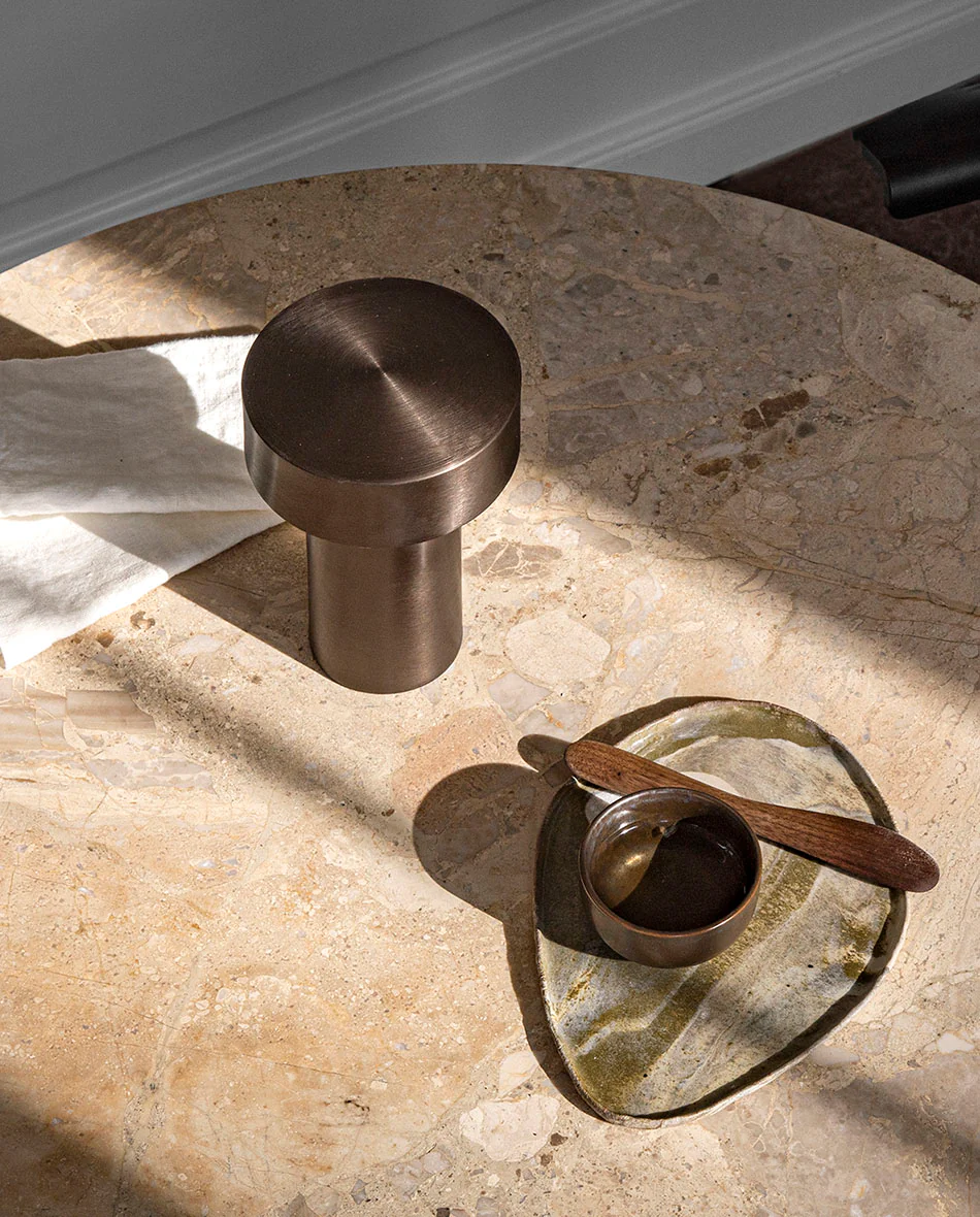 Harbour Column Dining Table, Dia 105, Black Aluminium & Steel / Kunis Breccia Stone