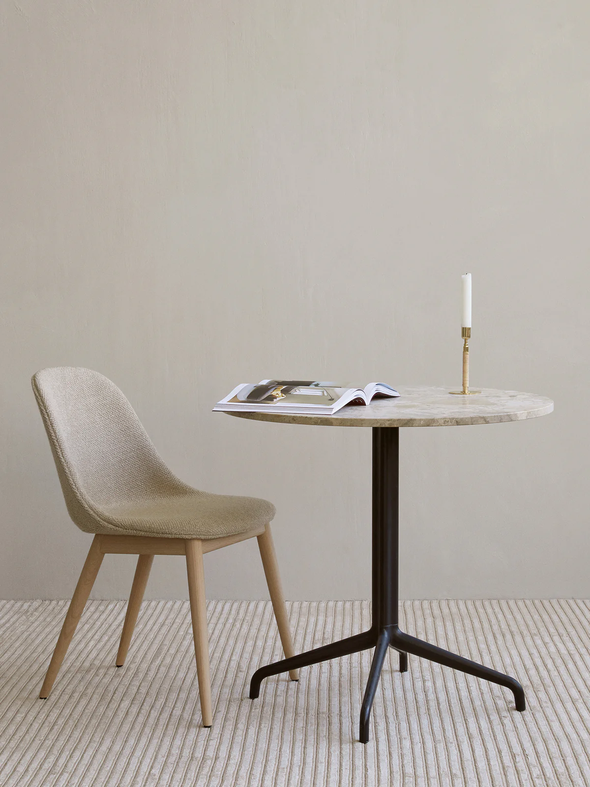 Harbour Side Dining Chair, Wooden Base, Upholstered, Natural Oak / Moss 022