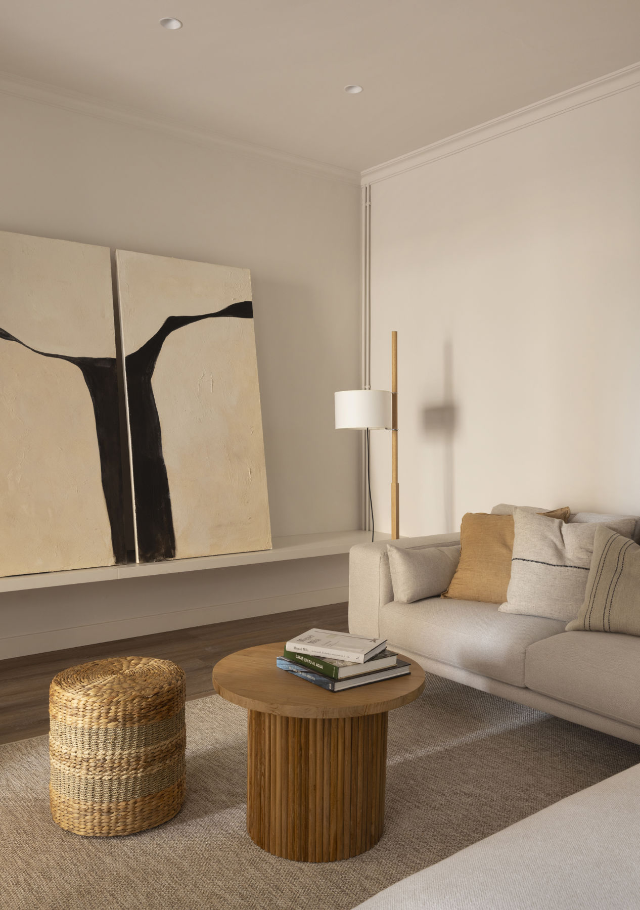 TMM Floor Lamp, Natural Oak Structure/White Lampshade