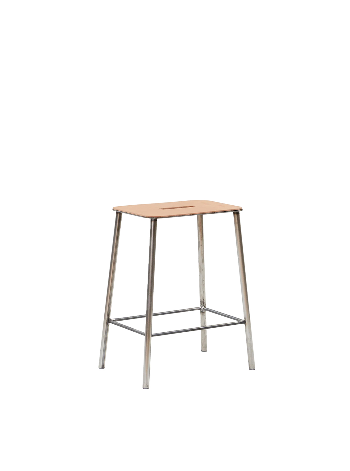 Adam Stool H50, Natural Leather / Raw Steel