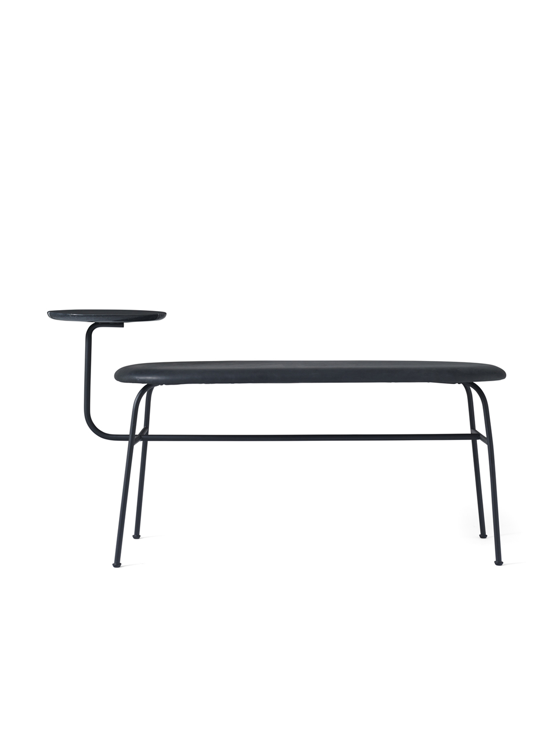 Afteroom Bench, Black Steel Base, Marquina Marble Side Table, Upholstered Seat Dunes 21003