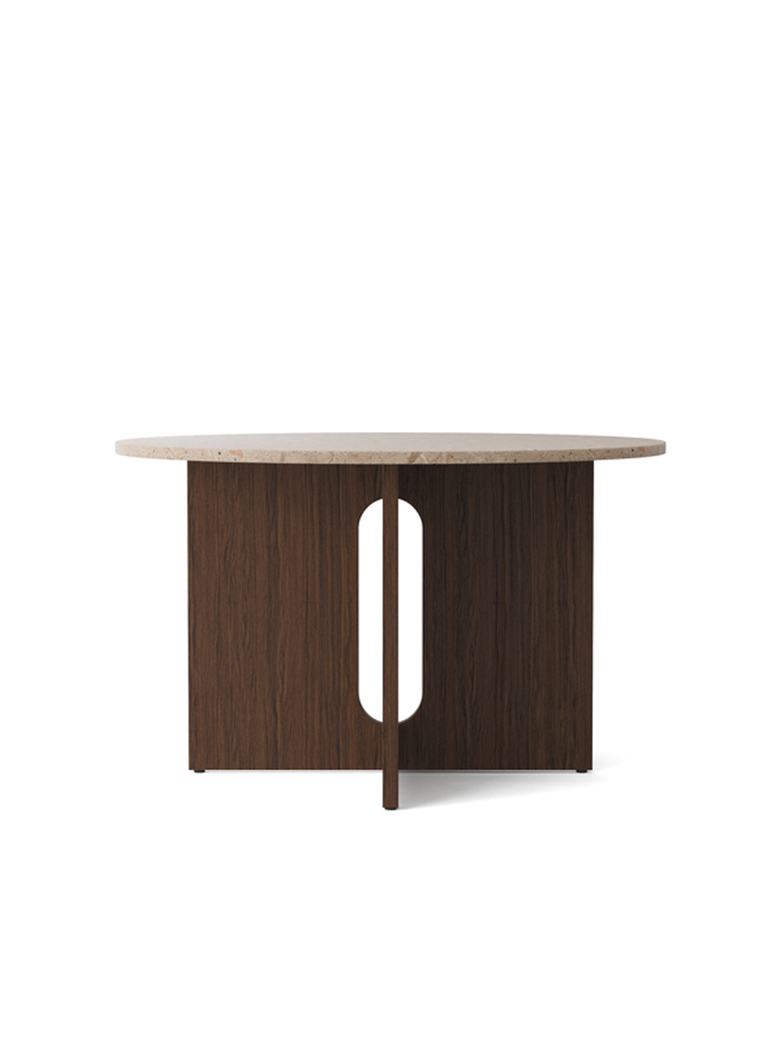Androgyne Dining Table, Dia 120, Dark Stained Oak Base, Kunis Breccia Stone Top