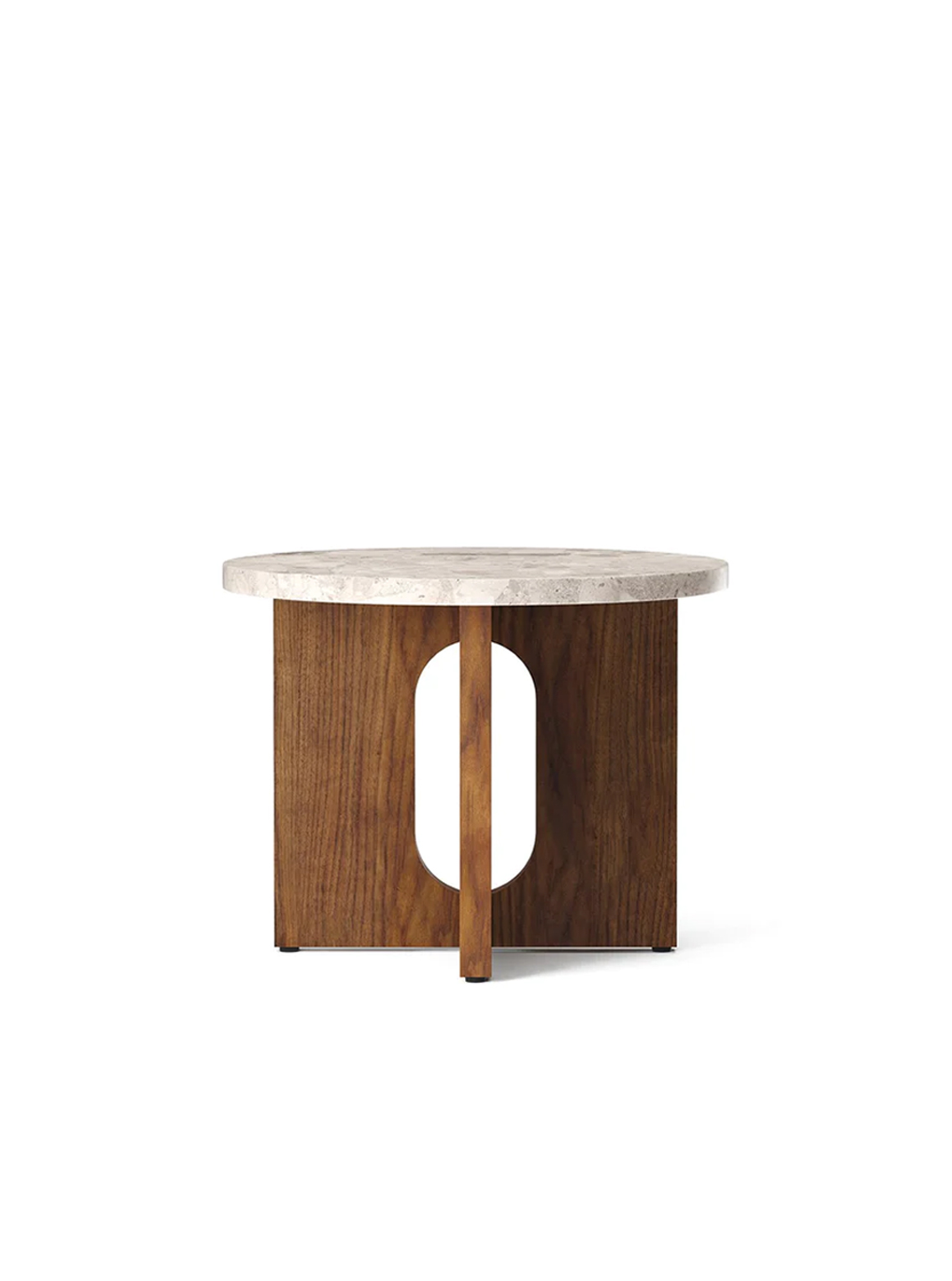 Androgyne Side Table, Dia 50, Walnut Base, Kunis Breccia Tabletop