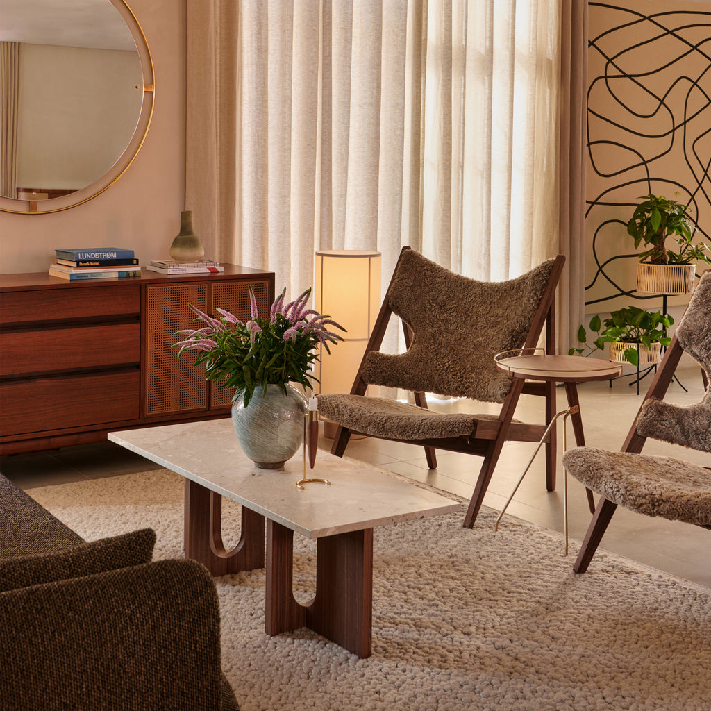 Androgyne Lounge Table, Oak Base, Kunis Breccia Sand Table Top