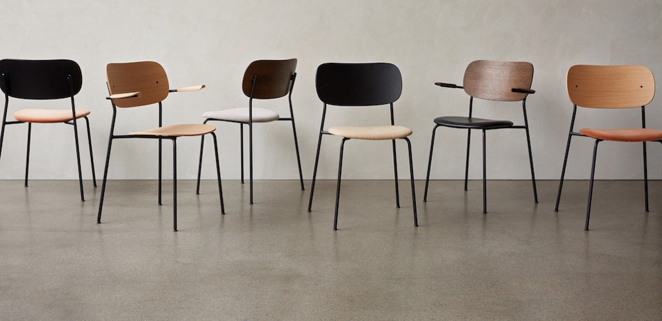 Co Dining Chair with Armrest, Upholstered Seat, Black / Dark Stained Oak / Champion 061