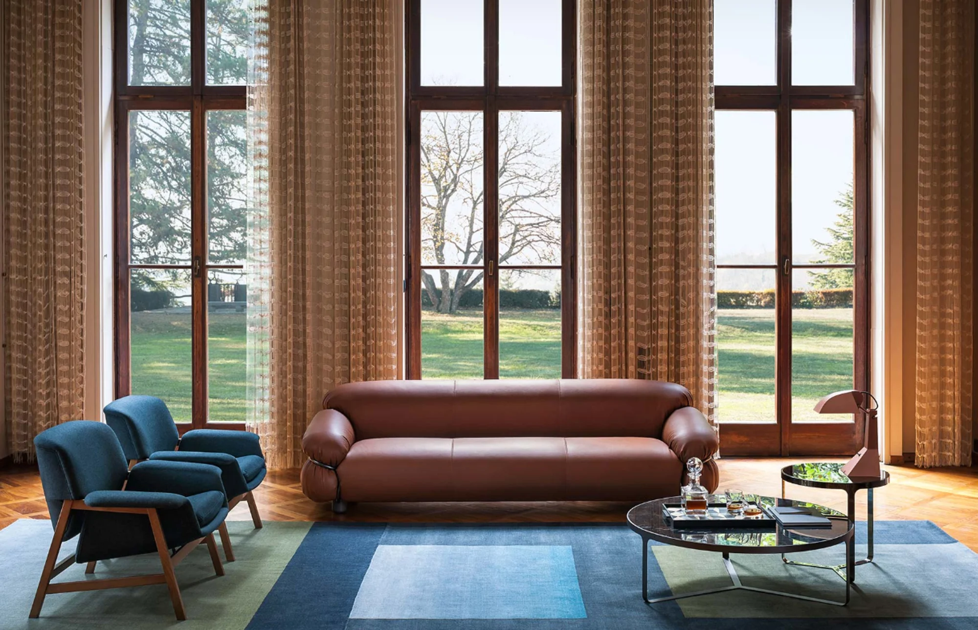 Sesann Sofa, 180cm, Chromed Metal Structure, Aniline Leather