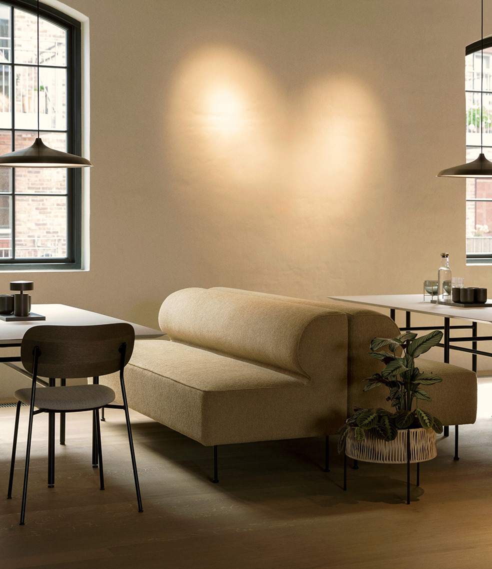 Eave Dining 280cm, Black Steel Legs, Upholstered Fabric Group 2