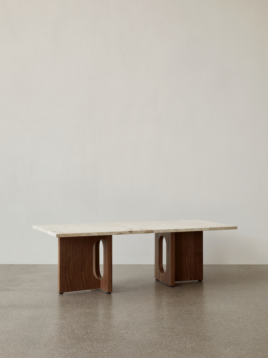 Androgyne Lounge Table, Walnut Base, Kunis Breccia Stone Table Top