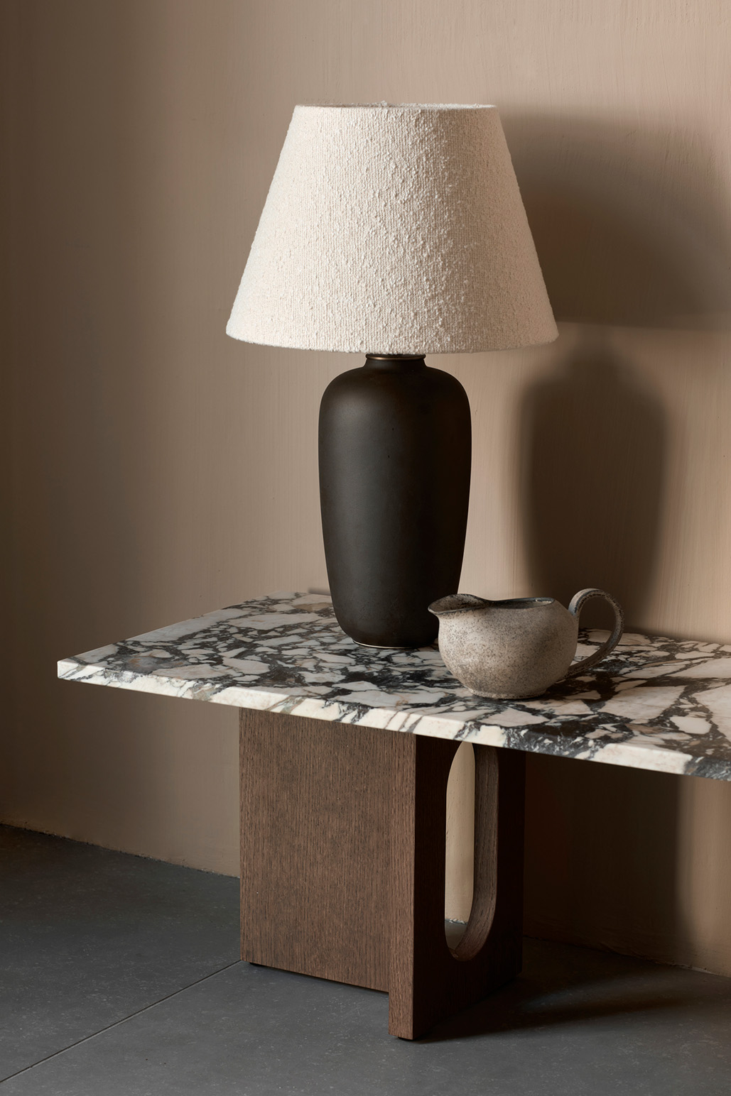 Androgyne Lounge Table, Oak Base, Calacatta Viola Table Top