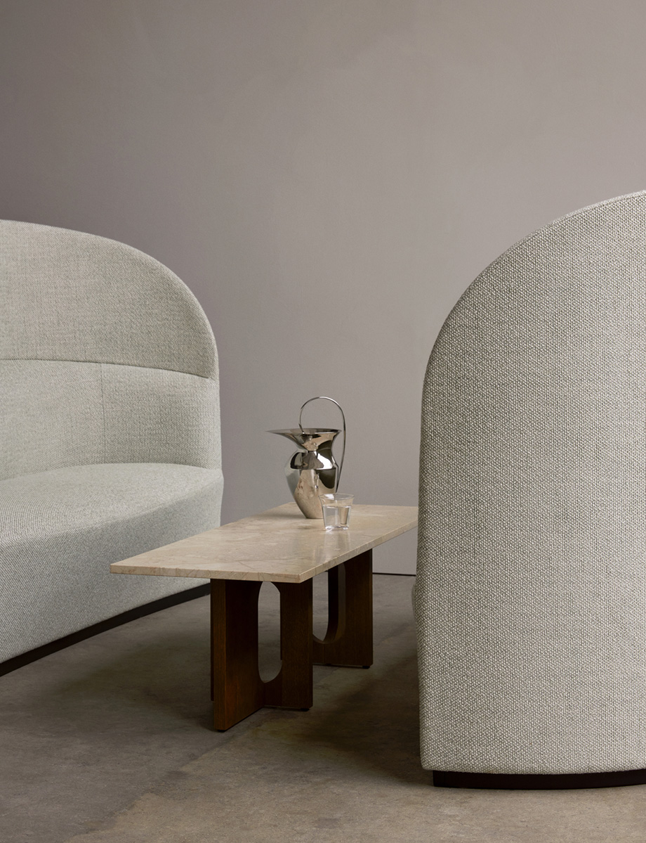 Androgyne Lounge Table, Walnut Base, Kunis Breccia Stone Table Top