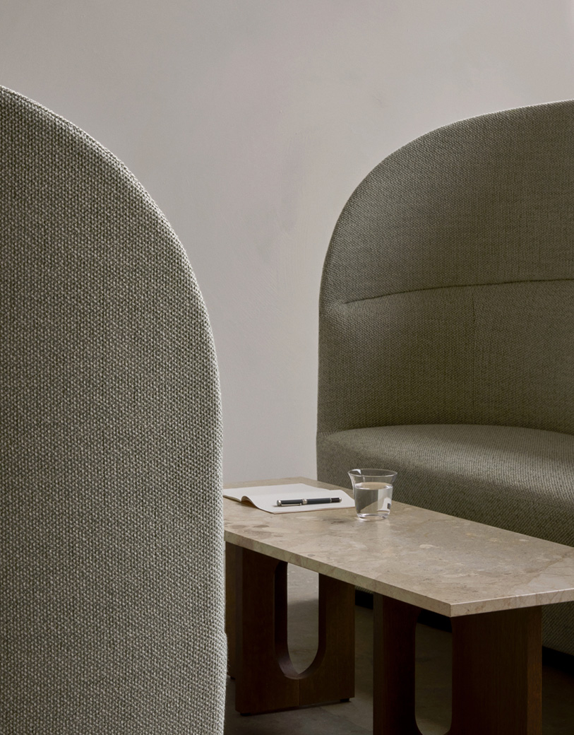 Androgyne Lounge Table, Walnut Base, Kunis Breccia Stone Table Top