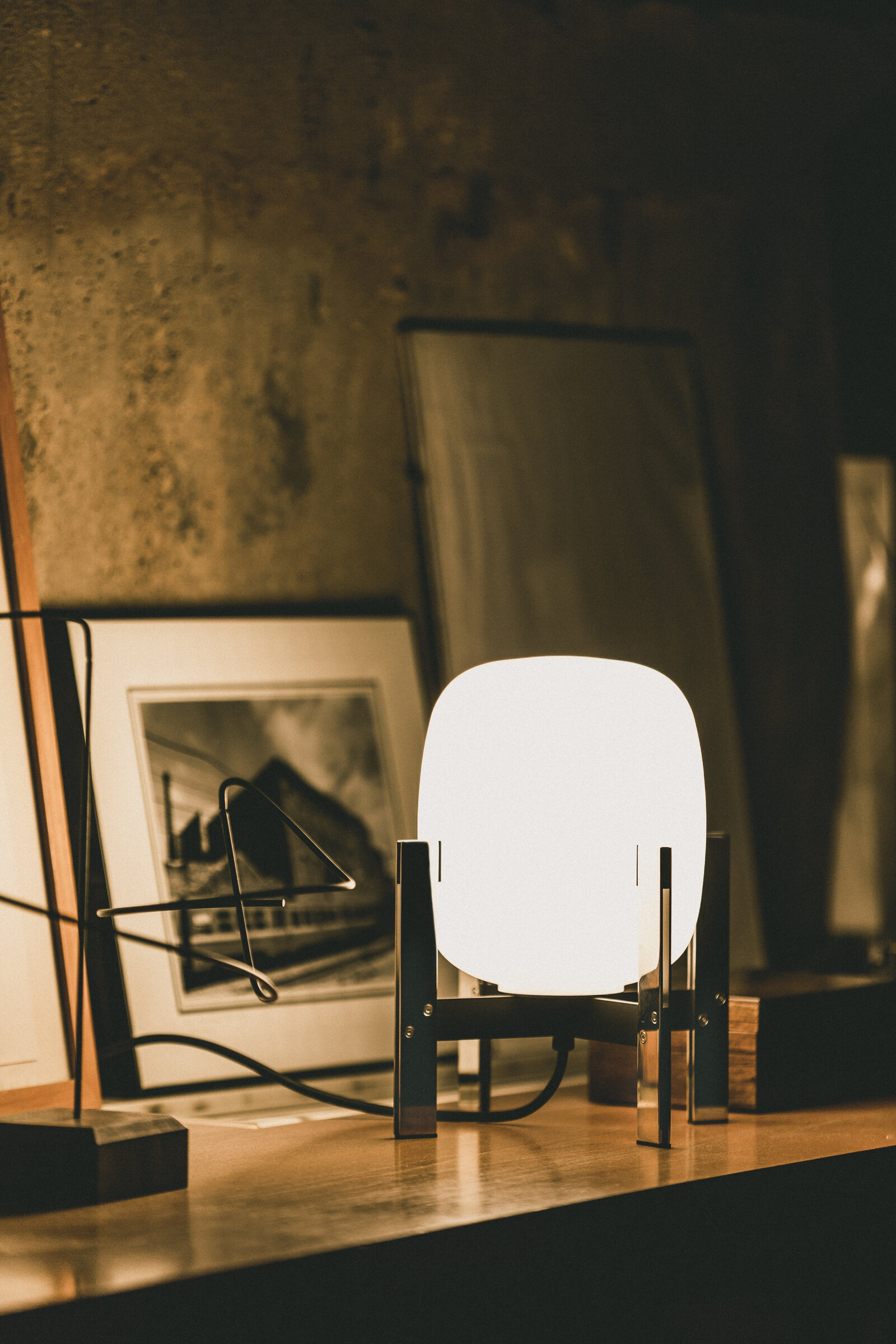 Cestita Metalica Table Lamp, White Opal Glass Lampshade