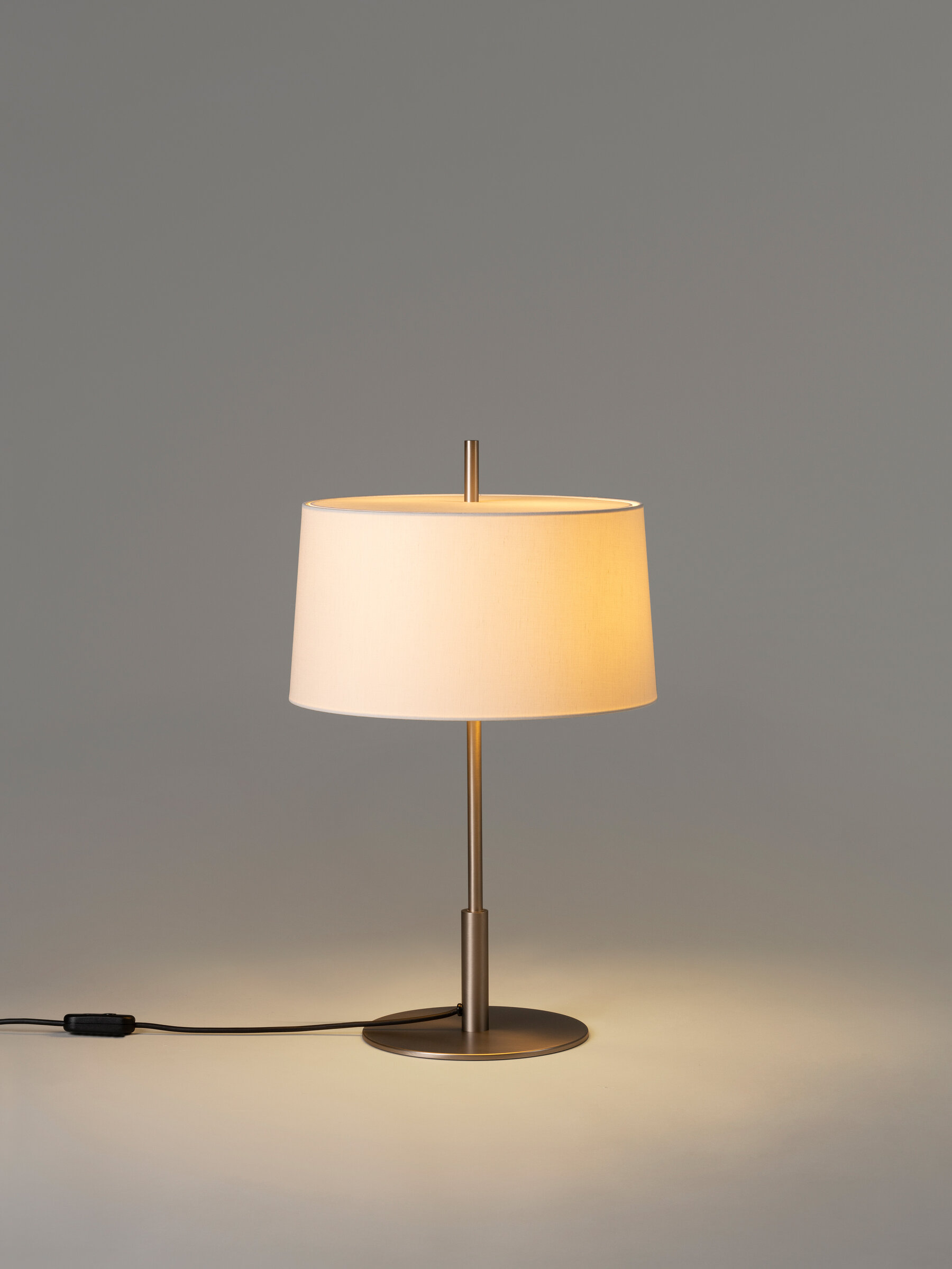 Diana Menor Table Lamp, Satin Nickel Structure/White Linen Lampshade