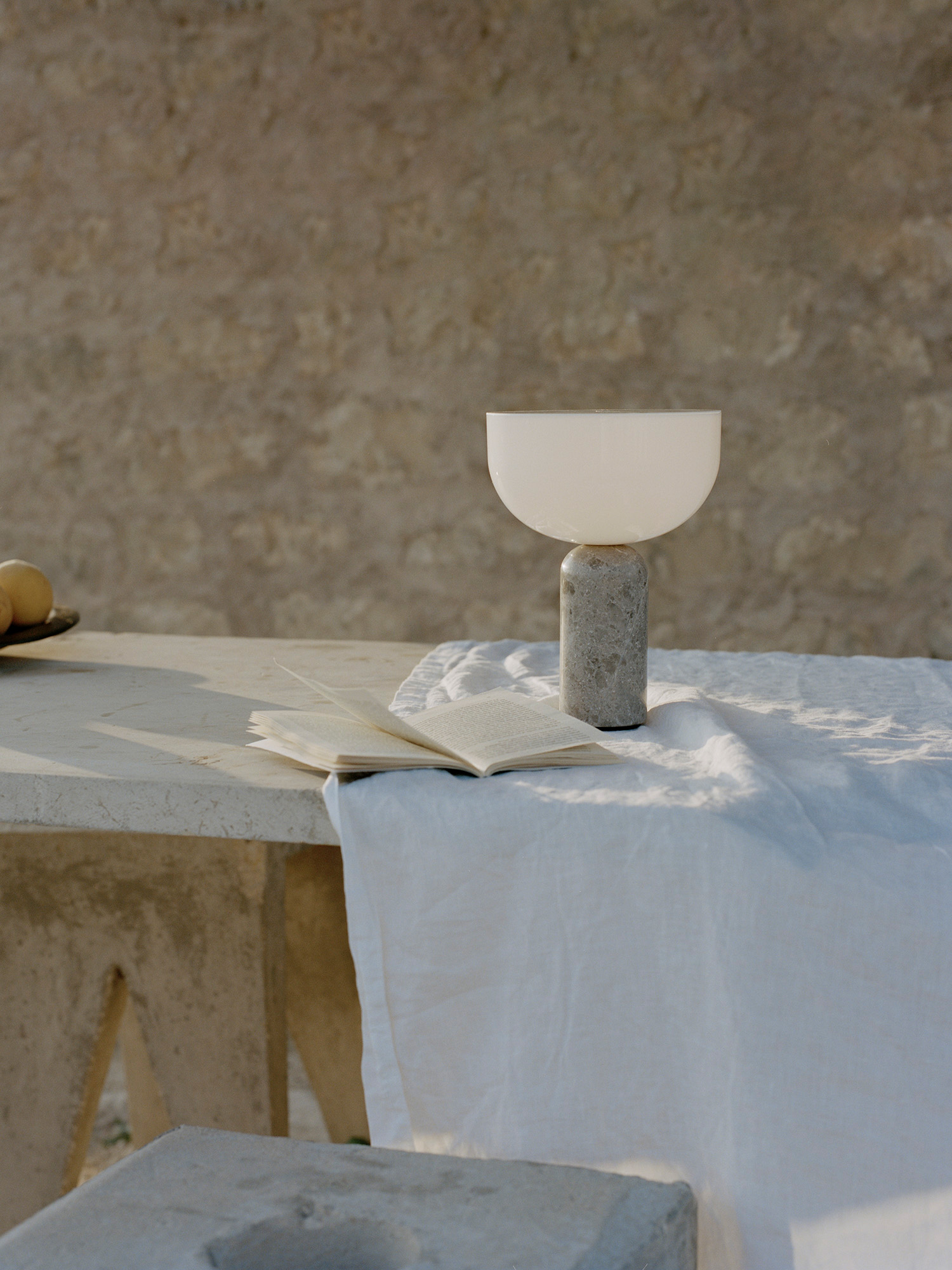 Kizu Portable Table Lamp, Gris du Marais with White Acrylic