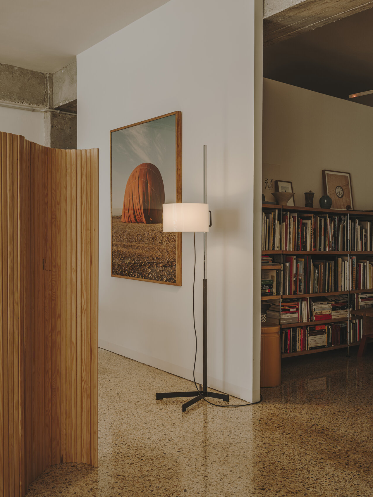 TMC Floor Lamp, Two-Part Metal Structure/White Methacrylate Lampshade