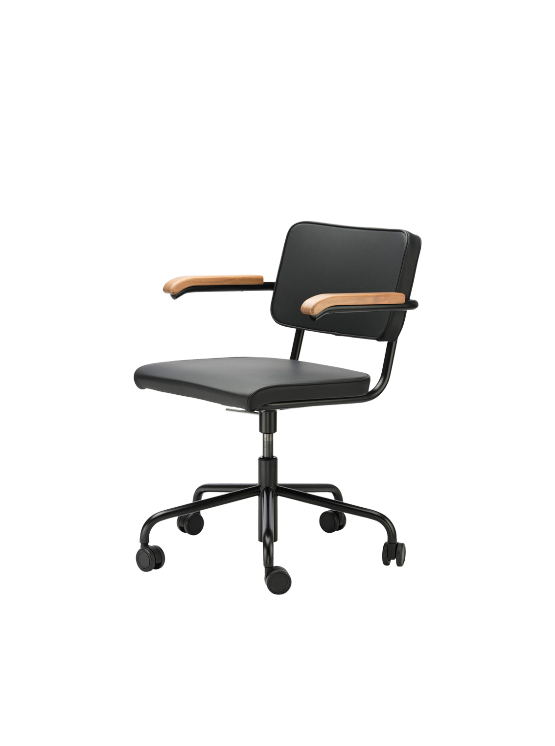 S64PVDR Swivel Chair, Chrome-plated Frames, Beech Stained Black Seat/Back