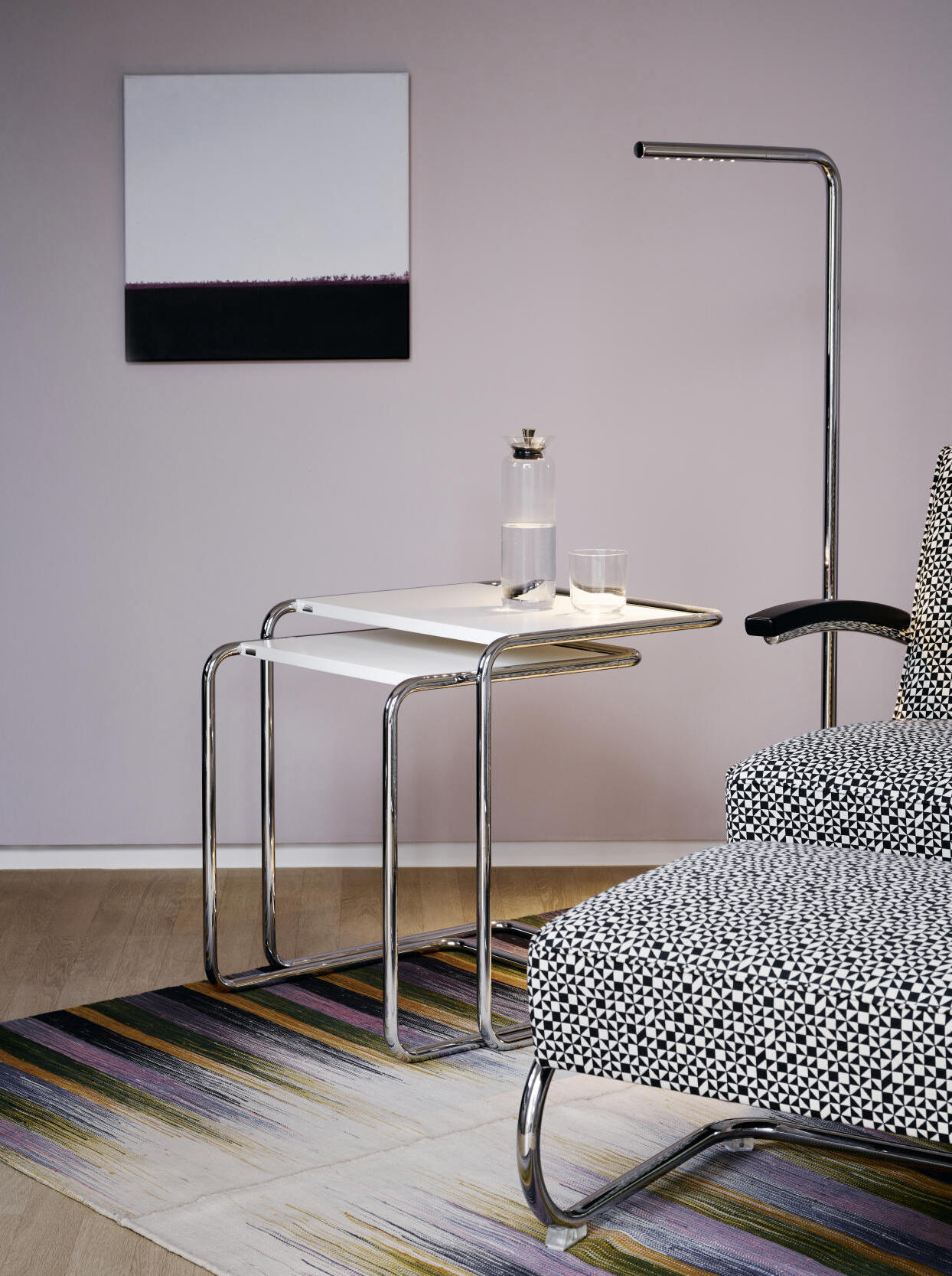 Set B 97 Side Tables, Chrome-plated Frames, Beech Stained Tabletop