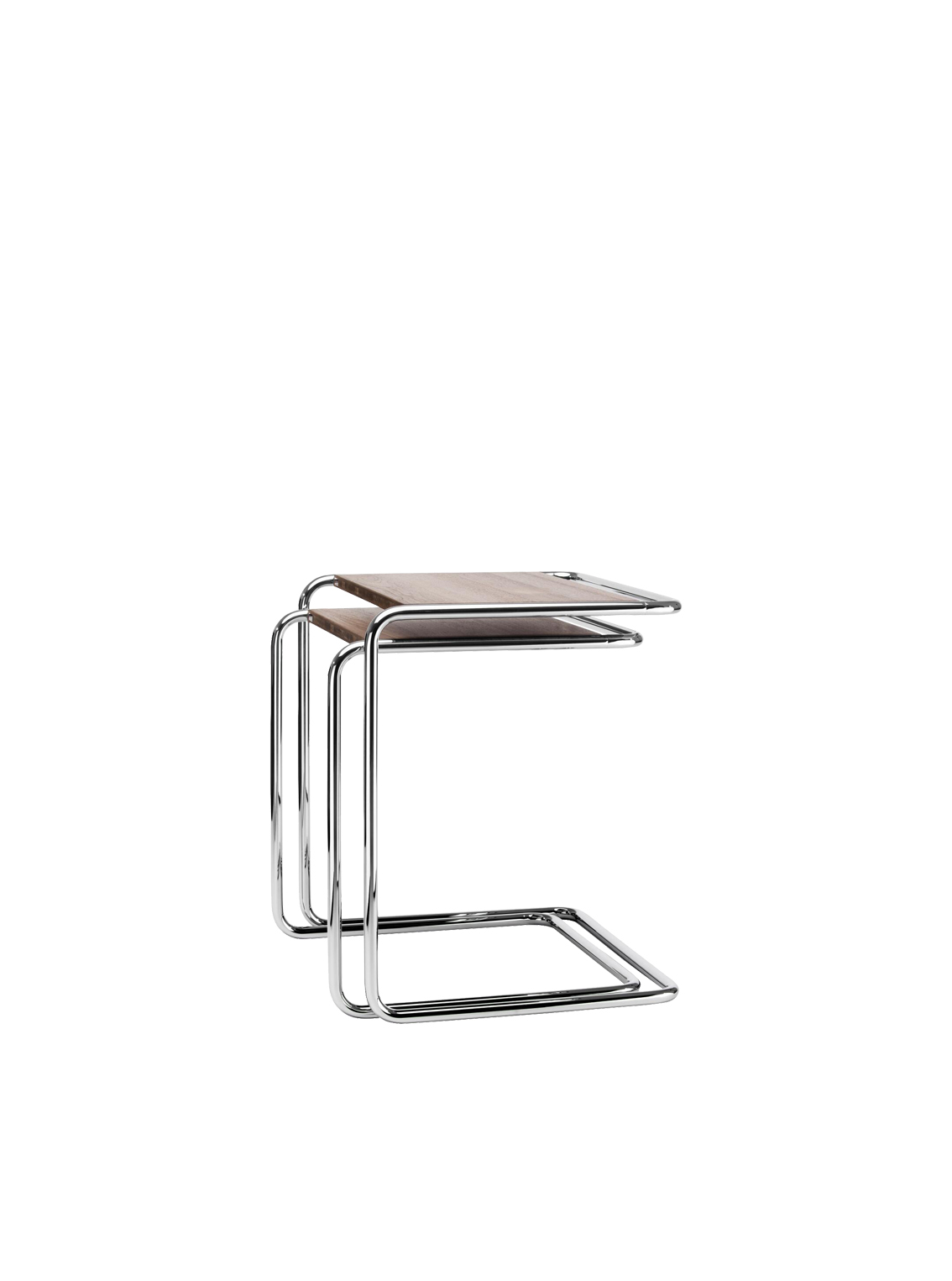 Set B 97 Side Tables, Chrome-plated Frames, Beech Stained Tabletop