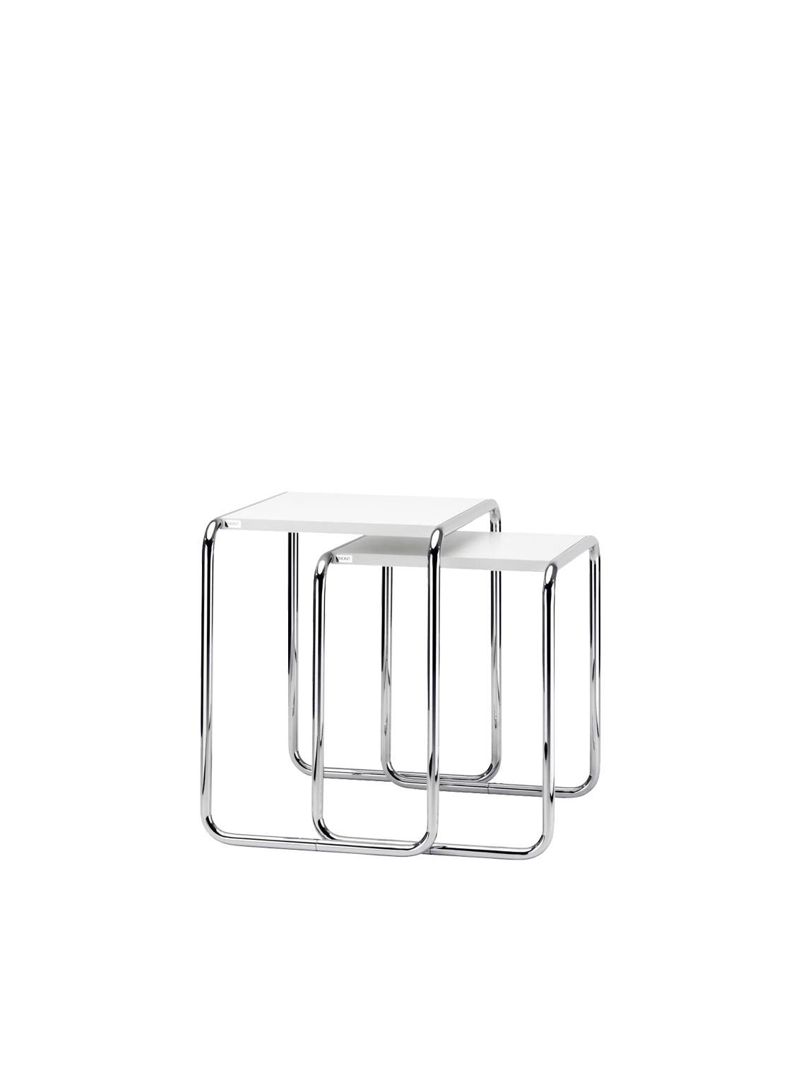 Set B 9 A+B Side Tables, Chrome-plated Frames, Beech Stained Tabletop