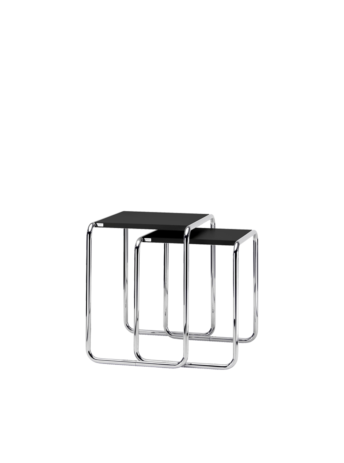 Set B 9 A+B Side Tables, Chrome-plated Frames, Beech Stained Tabletop
